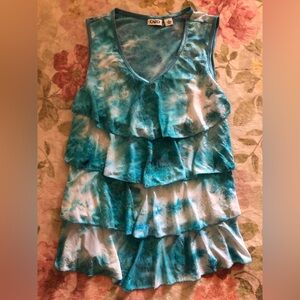 Cato Blue and White Tie-Dye Ruffle Top